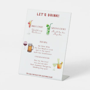 Personalised wedding drinks menu pedestal sign