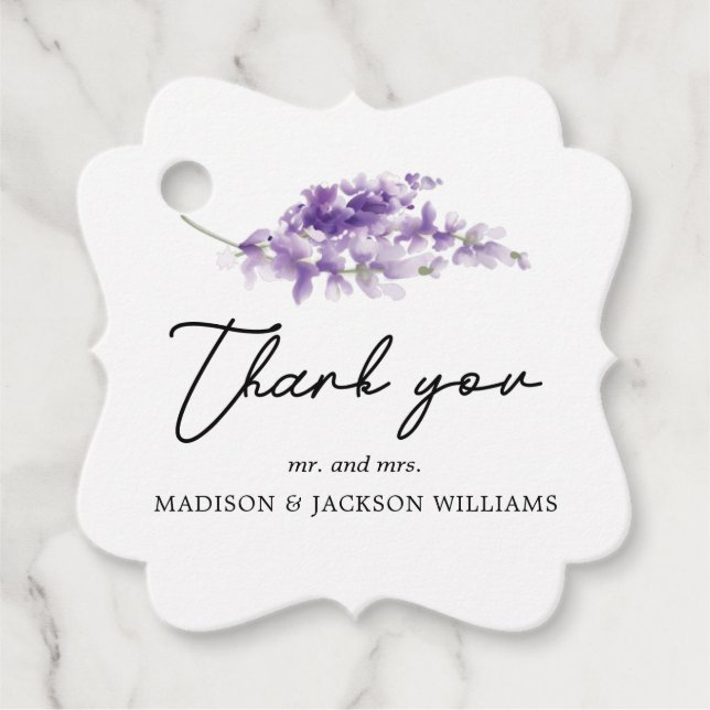 Personalised Wedding Elegant Lavender Favour Tags (Front)