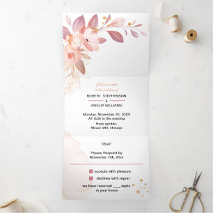 Personalised Wedding Elegant Orange Flower  Tri-Fold Invitation