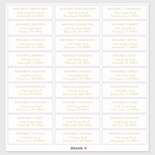 Personalised Wedding Envelope Address Labels   (Sheet)