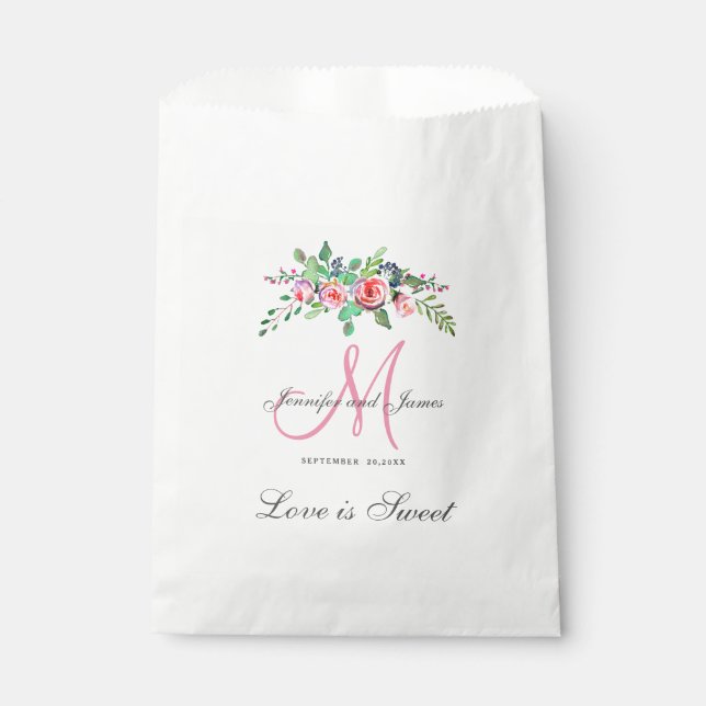 Personalised Wedding Favour Bag - Floral Monogram (Front)