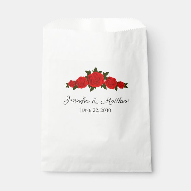 Personalised Wedding Favour Bag with Red Roses (Front)