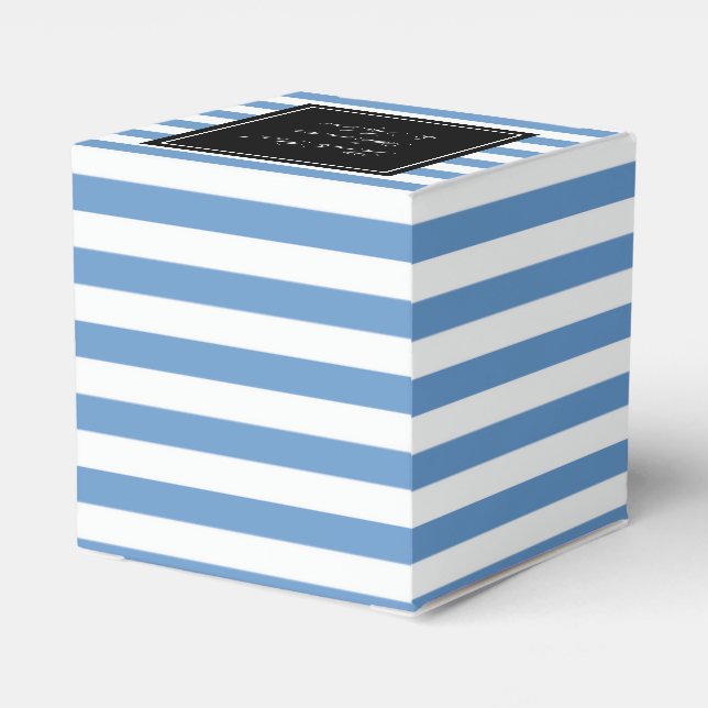 Personalised wedding favour box | blue white strip (Back Side)