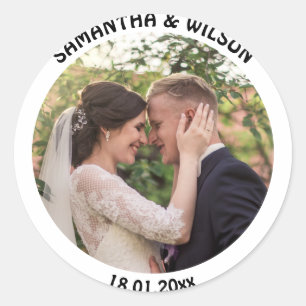 Personalised Wedding Favour   Gold  Photo Classic Round Sticker
