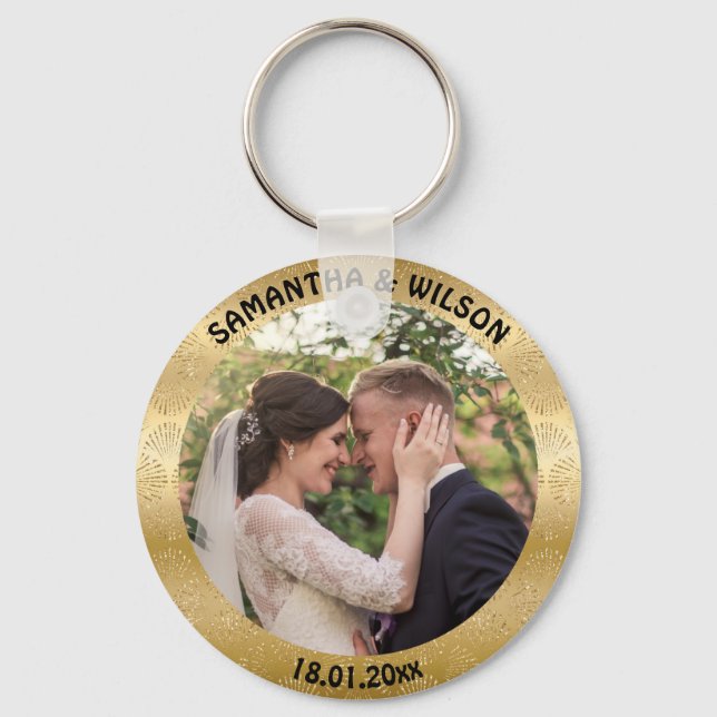 Personalised Wedding Favour | Gold |Photo Key Ring (Front)