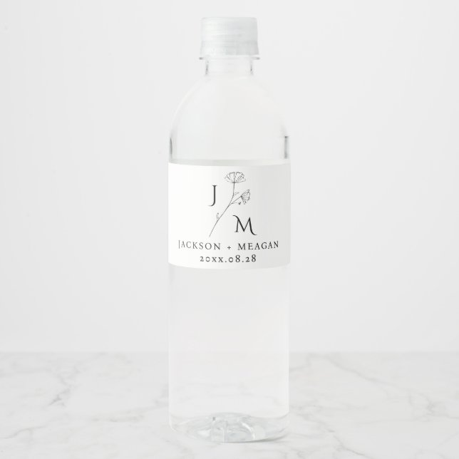 Personalised Wedding Floral Monogram  Water Bottle Label (Front)