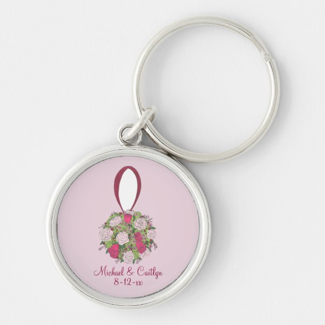 Personalised Wedding Flowers Rose Bouquet Keychain (Front)