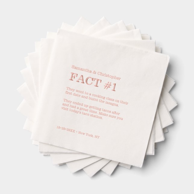 Personalised Wedding Fun Fact Rose Gold Foil Napkins (Insitu (Stacked))