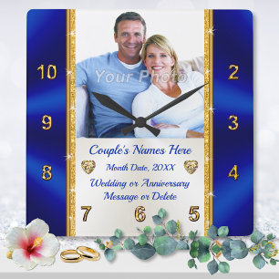 Personalised, Wedding Gift for Older Couple,  Square Wall Clock