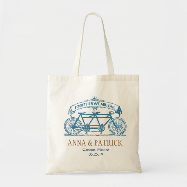 Personalised Wedding Gift Tandem Bicycle Tote Bag (Front)