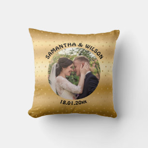 Personalised Wedding Glittery Gold Background Cushion