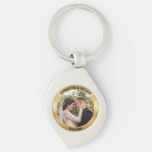  Personalised Wedding   Glittery Gold Background Key Ring