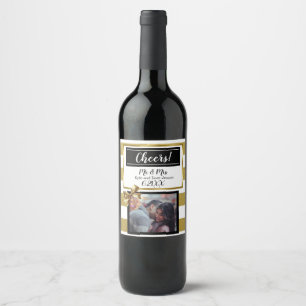 Personalised Wedding Gold and Black Bow Wine Label