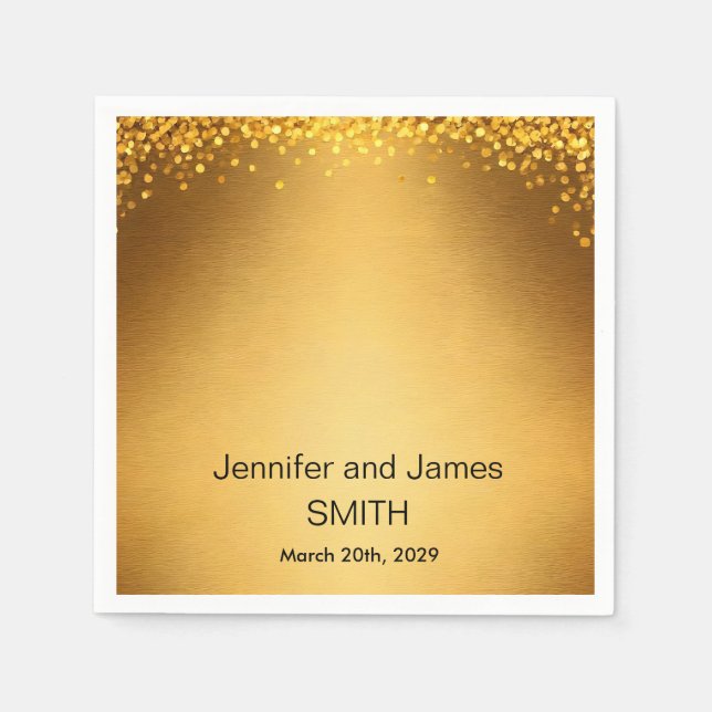 Personalised Wedding Gold Confetti Glitter Napkin (Front)