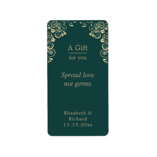 Personalised Wedding Green Gold Hand Sanitizer  Label