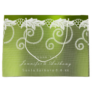 Personalised Wedding Greenly White Royal Lace Large Gift Bag