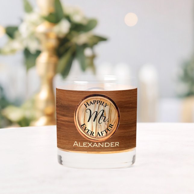 Personalised Wedding Grooms MR. Wood Tone Whiskey Glass (Insitu (Wedding))