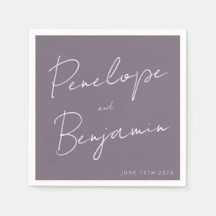 Personalised Wedding Handwritten Script Purple Napkin