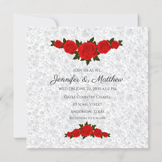 Personalised Wedding Invitations with Red Roses (Front)