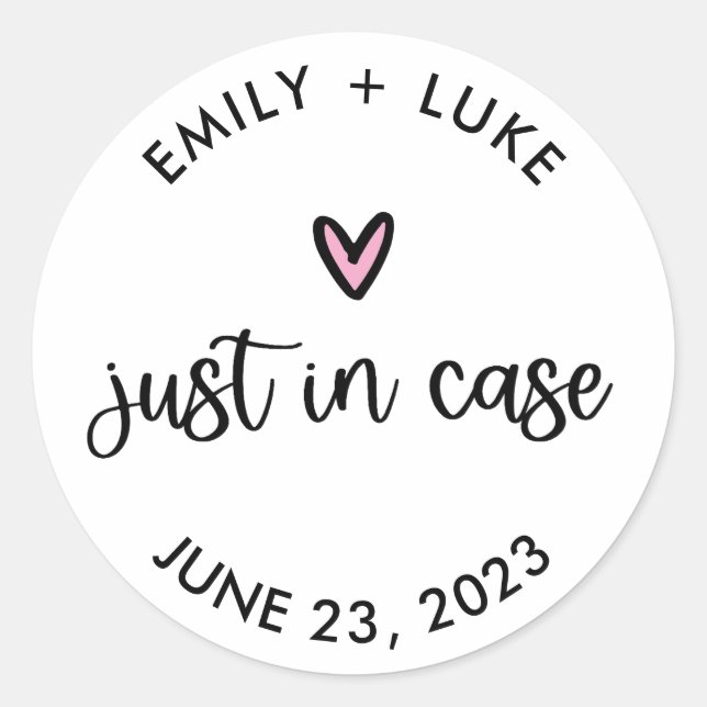 Personalised Wedding Just in Case Recovery Kit  Classic Round Sticker (Front)