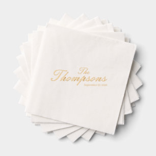 Personalised Wedding Last Name Gold Foil Cocktail Napkins