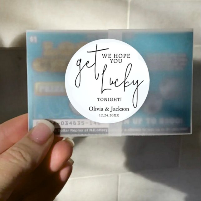 Personalised Wedding Lottery Ticket Couple Name Classic Round Sticker (Modern wedding couple name with date lottery sticker)