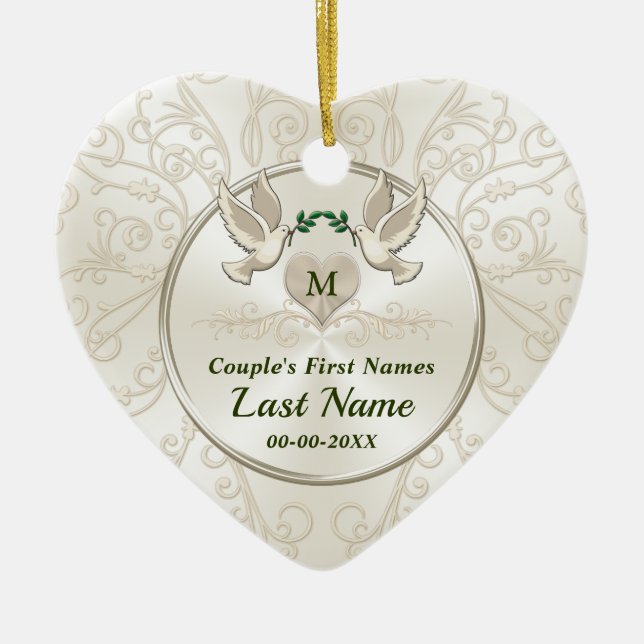 Personalised Wedding, Love Birds Ornament (Front)