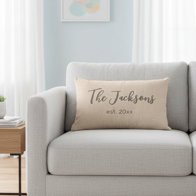 Personalised Wedding Lumbar Pillow w/ Jute Texture (Personalized decorative family pillow.)