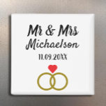 Personalised Wedding Magnet<br><div class="desc">Personalised wedding and anniversary gifts with entwined rings and red heart</div>