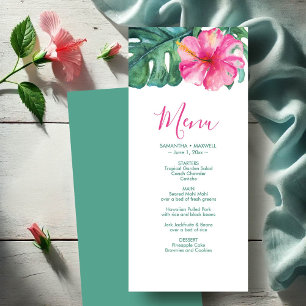 Personalised Wedding Menu Cards Tropical Hibiscus