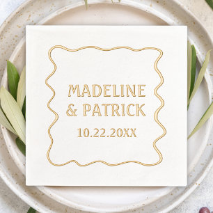 Personalised Wedding Modern Wavy Border Party Foil Napkins