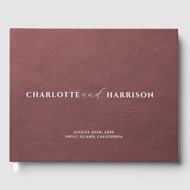 Personalised Wedding Monogram Faux Leather Brown Guest Book (Front)