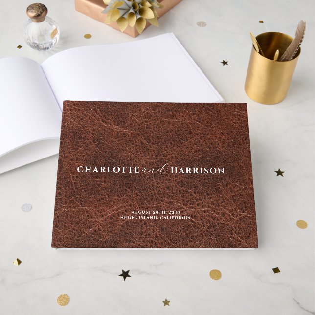 Personalised Wedding Monogram Faux Leather  Guest Book (Front Open)