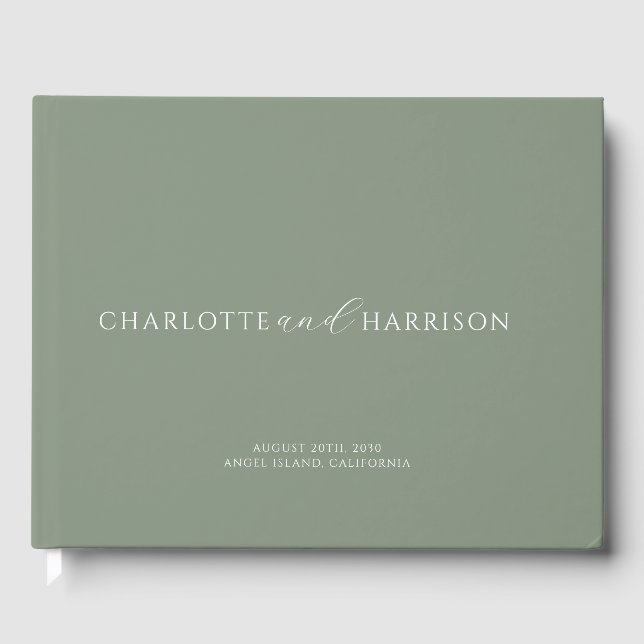 Personalised Wedding Monogram Sage Guest Book (Front)