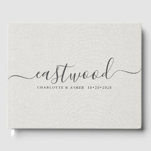 Personalised Wedding Monogram White Faux Linen Guest Book