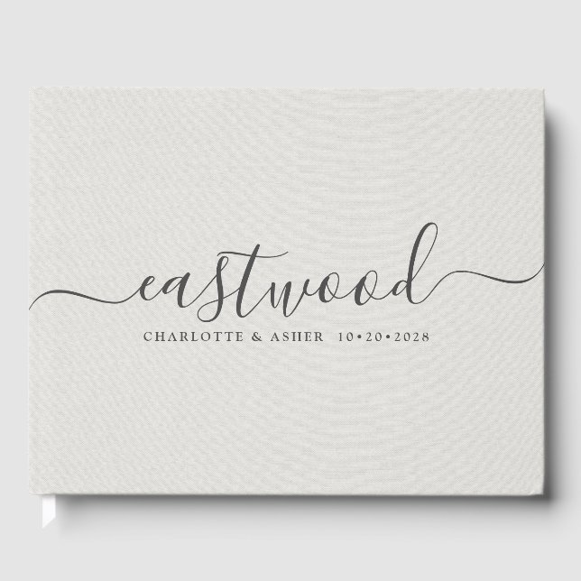 Personalised Wedding Monogram White Faux Linen  Guest Book (Front)