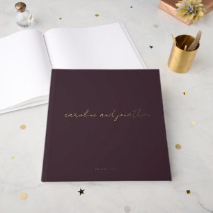 Personalised Wedding Name Dark Plum Elegant Guest Book
