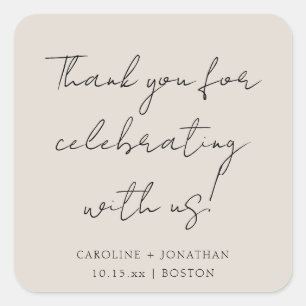 Personalised Wedding Name Ivory Cream Thank You Square Sticker