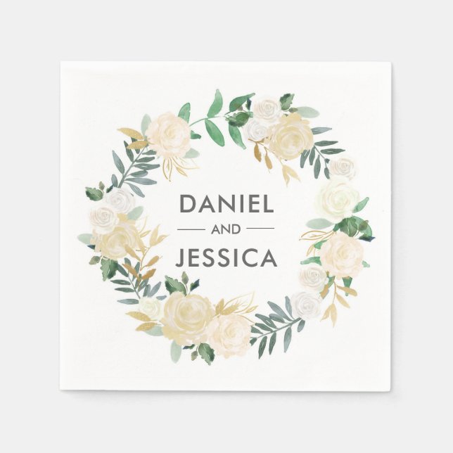 Personalised Wedding Napkin | White flowers (Front)