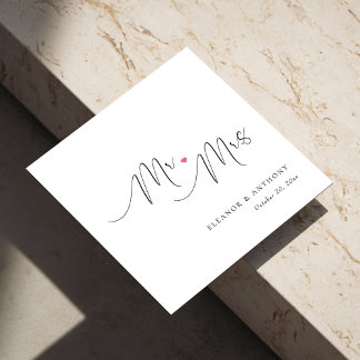 Personalised Wedding Napkins: Mr. and Mrs. Heart Napkin