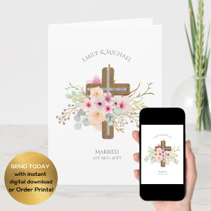 Personalised Wedding or Anniversary Floral Cross Card