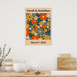 Personalised Wedding or Anniversary Retro Floral Poster