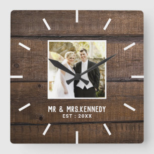 Personalised Wedding Photo Anniversary Barnwood Square Wall Clock