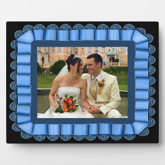 Personalised Wedding Photo Blue Lace Ribbon Frame (Front)