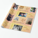 Personalised Wedding Photo Collage w/ CustomText Wrapping Paper<br><div class="desc">Wrap your gift in memories of a special day with this photo collage featuring room for 12 of your favourite wedding photos, personalised with names of the bride and groom! A brightly coloured background combined with special photos make your gift as thoughtful on the outside as it is on the...</div>