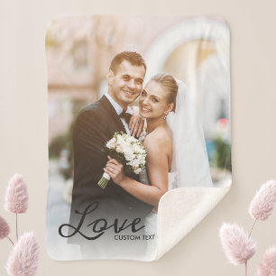 Personalised Wedding Photo Custom Love Script Text Sherpa Blanket