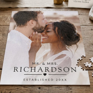 Personalised Wedding Photo Custom Mr & Mrs Modern Jigsaw Puzzle
