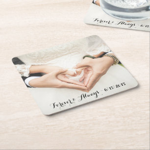 Personalised Wedding Photo Forever & Always Square Paper Coaster