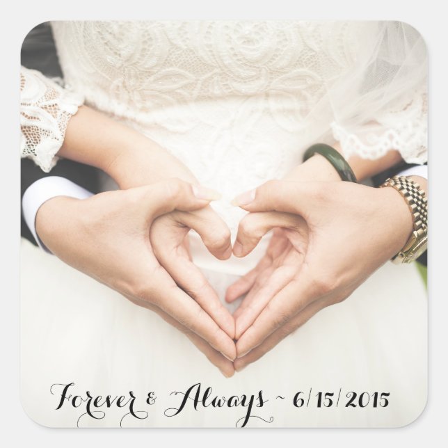 Personalised Wedding Photo Forever & Always Square Sticker (Front)