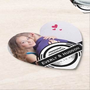 Personalised Wedding Photo Modern Tag Paper Coaster